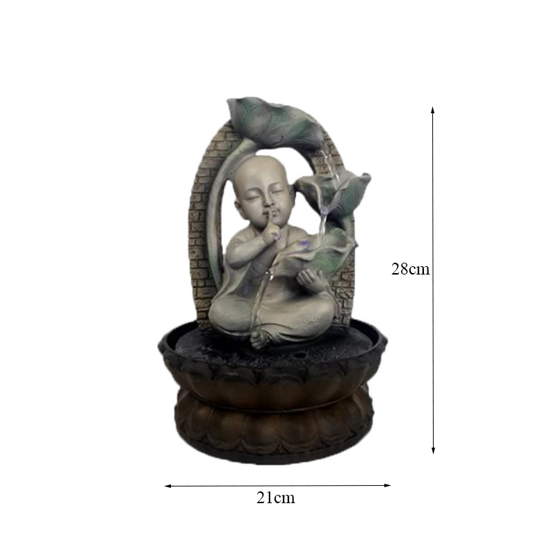 Handgjord zen harts buddha staty meditation munk rinnande vatten ljud vattenfall fontän peaeful skrivbords fontäner luft luftfuktare