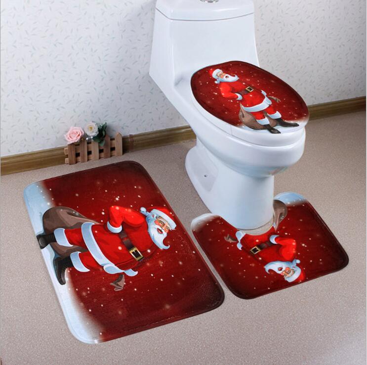 3 stk/sæt julepynt til hjemmet wc-måtte tæppe toiletmåtte badeværelsesmåtte toiletsædebetræk toilettilbehør  bx0517: 3