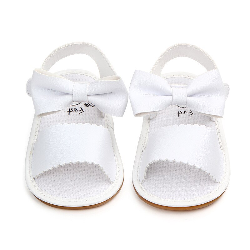 Sandales d&#39;été à semelle souple pour bébé fille, avec nœud papillon, en PU, pour enfant en bas âge, chaussures de berceau, pré-marche: WHITE / 13-18 mois