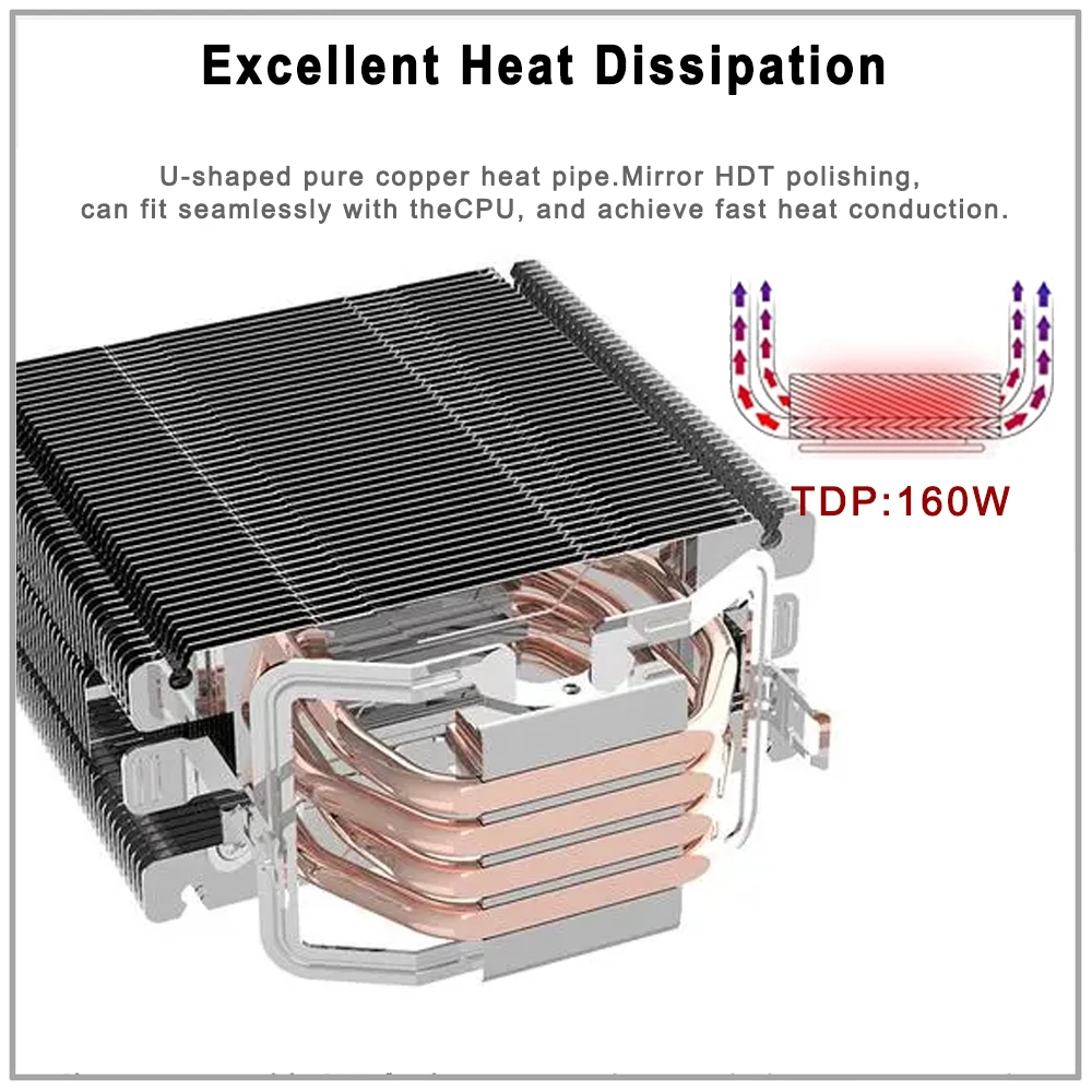 Processor Cooler For Lga -V3/1366/1151/1700 AM4 AM3 4 Heat Pipes Cpu Cooler 4PIN Fan Heatsink IWONGOU Radiatier Ventilador