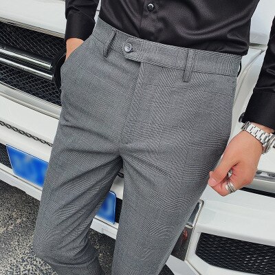 Mænds casual business bukser retro plaid herre komfortable små bukser underdele: Mørkegrå / 29