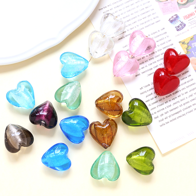 5 stk. 20*20mm retro farvede glasperler med lige hul, hjerteformede perler, gør-det-selv-smykker, halskæde, armbånd, øreringe, tilbehør