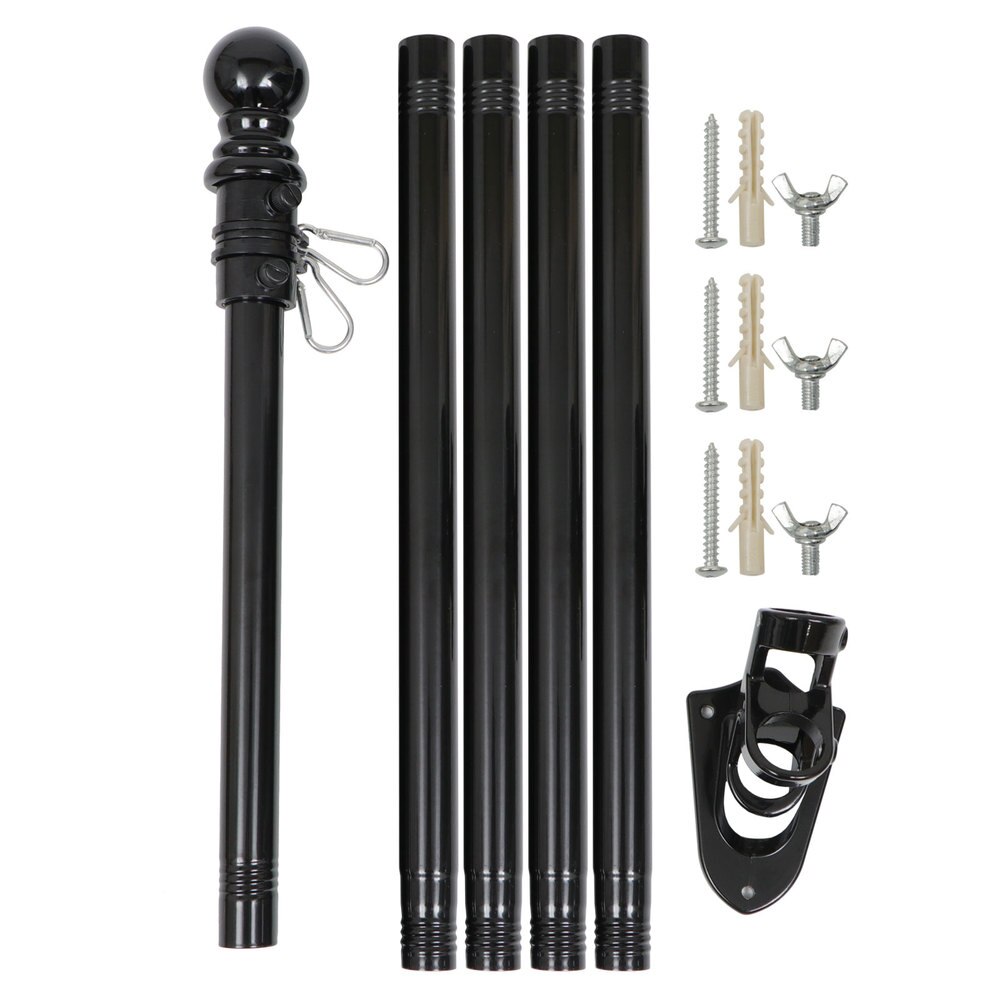 1 Set Flag Pole with Bracket Outdoor Spinning Flagpole Kit: Black / 160X2.3cm