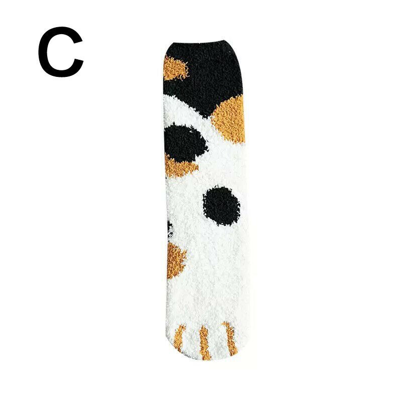 Calentadores de la pierna del bebé invierno Bebé niñas adorable garra de gato grueso cálido dormir calcetines de lana de Coral de Patchwork de impresión: D