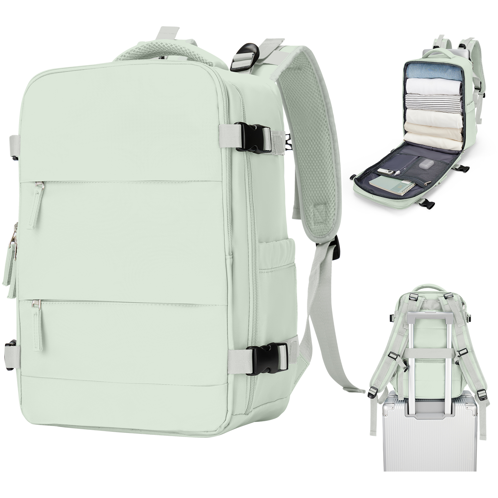 Reisrugzak Voor Dames Heren, 42X32X20, Rugzak Met Luchtvaartmaatschappij Goedgekeurd, Waterdichte Casual Laptop Rugzak Voor Universiteitszaken: Licht Groen