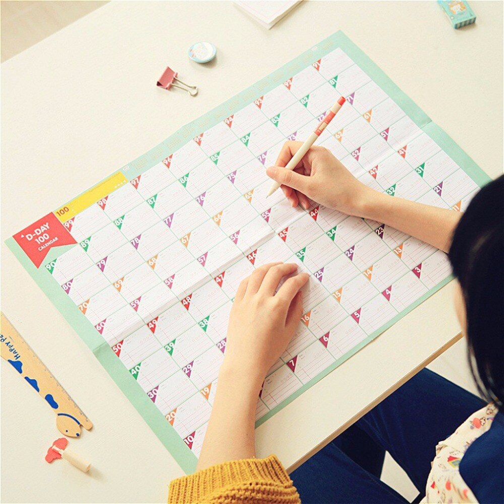 5 Pcs of 100-Day-Countdown Calendar and Planer and Schedule for School Stationery & Office Supply