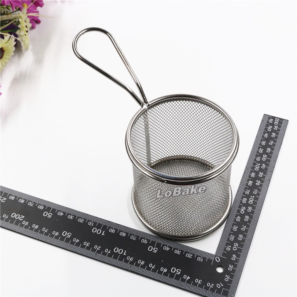 Arrivals 9Cm Diameter Ronde Roestvrij Staal Met Aluminium Koekenpan Aardappel Chip Kip Mand Lade Voor Vergieten & Strainers