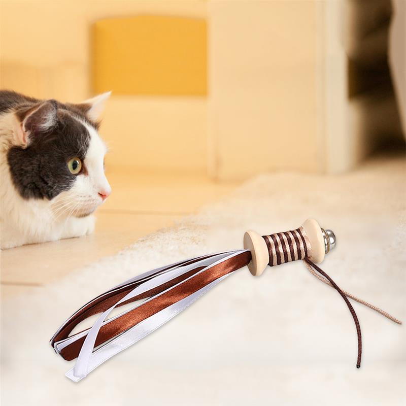 Legendog 1pc chat jouet Vintage en bois chat Teaser jouet chat ruban jouets avec cloche fournitures pour animaux de compagnie chat faveurs