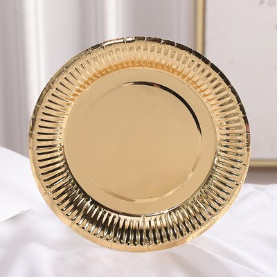 Plato de papel dorado y plateado desechable, suministros de , bandeja de papel para , cena y pastel, 7 y 9 pulgadas, 50 unids/paquete: gold / 50pcs   7 inch
