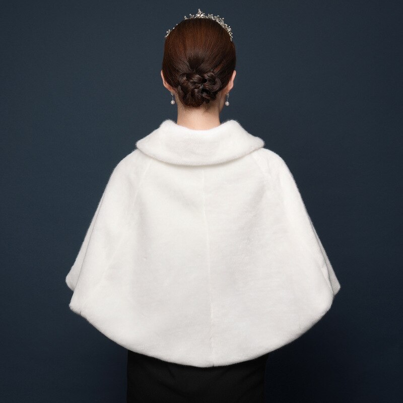 JaneVini Winter White Capes Bridal Faux Fur Wraps for Wedding Big Bow Women Warm Bolero Shawls Evening Cloak Brides Accessories