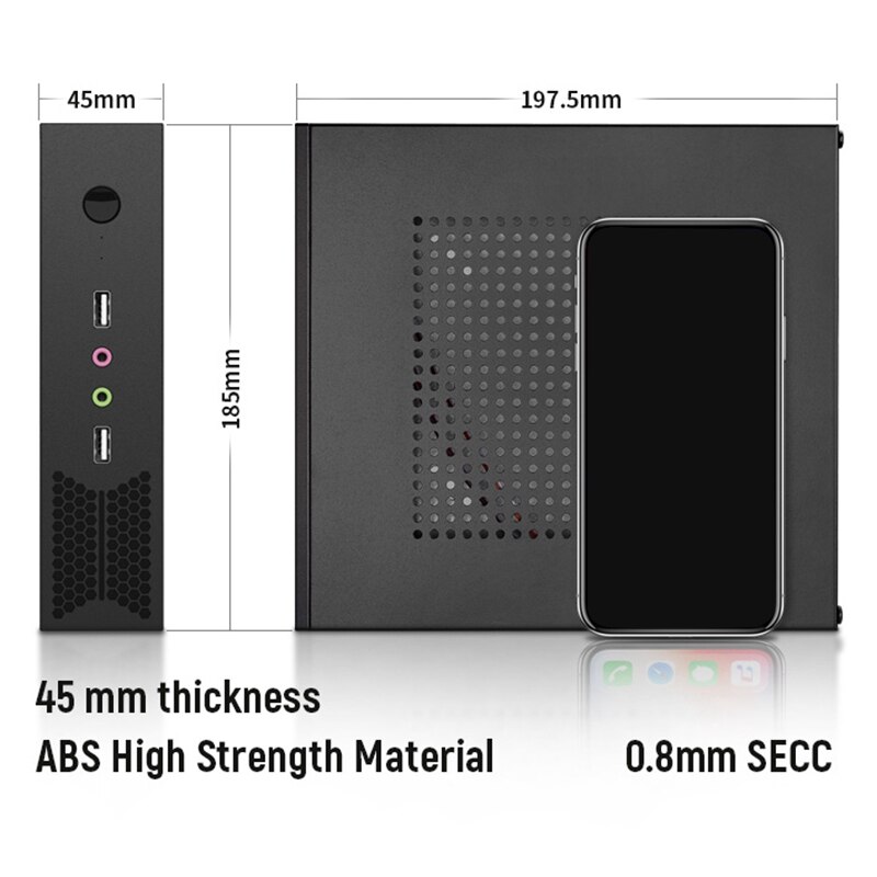 Mini  t5 dunne mini itx computerbehuizing zwart usb 2.0 htpc wifi antennepoorten geen stroom