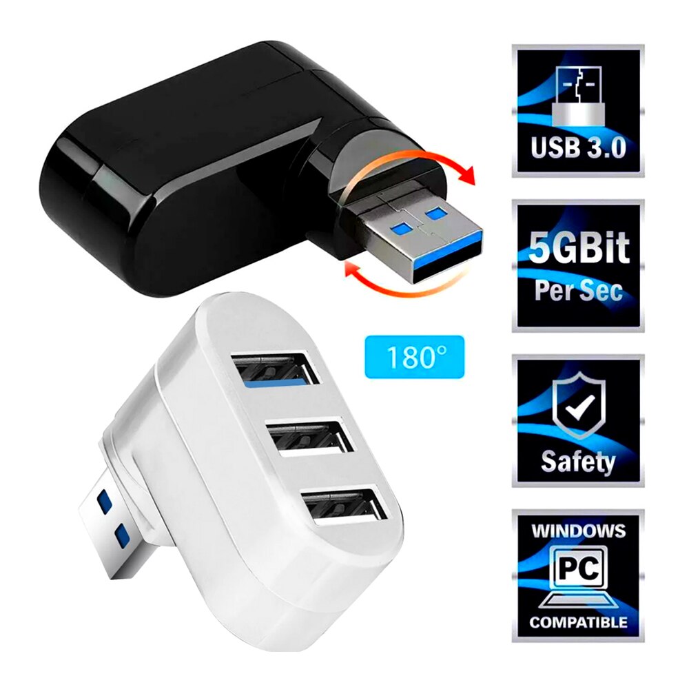 Hoge snelheid 3- poorts usb 3.0 multi-hub splitter 90/180 graden draaibare mini usb 2.0 hub uitbreiding voor macbook pro pc laptop