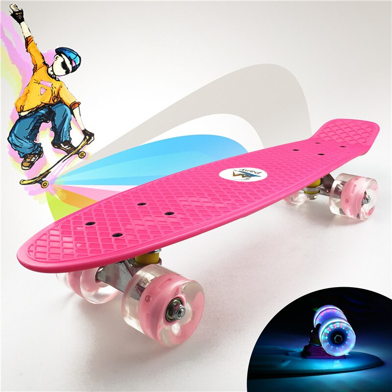 Flashy Penny Board 22 inch Skateboard Cruiser For Kids Mini Skate Board Outdoor Sports Retro Flashing 4 wheels Skates: pink