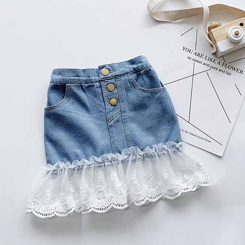 Pige nederdele baby piger tøj sommer yndig børn småbørn denim nederdel knap blonde jeans nederdel culottes korte piger