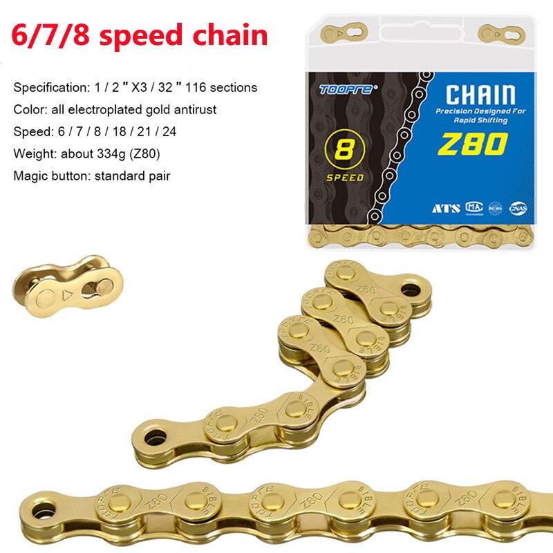 Bicycle Chain 6 7 8 9 10 11 12 Speed MTB Bike Electroplated Silver Chain Road Bicycle Chains Part 116 Links: 6-8  Speed Golden