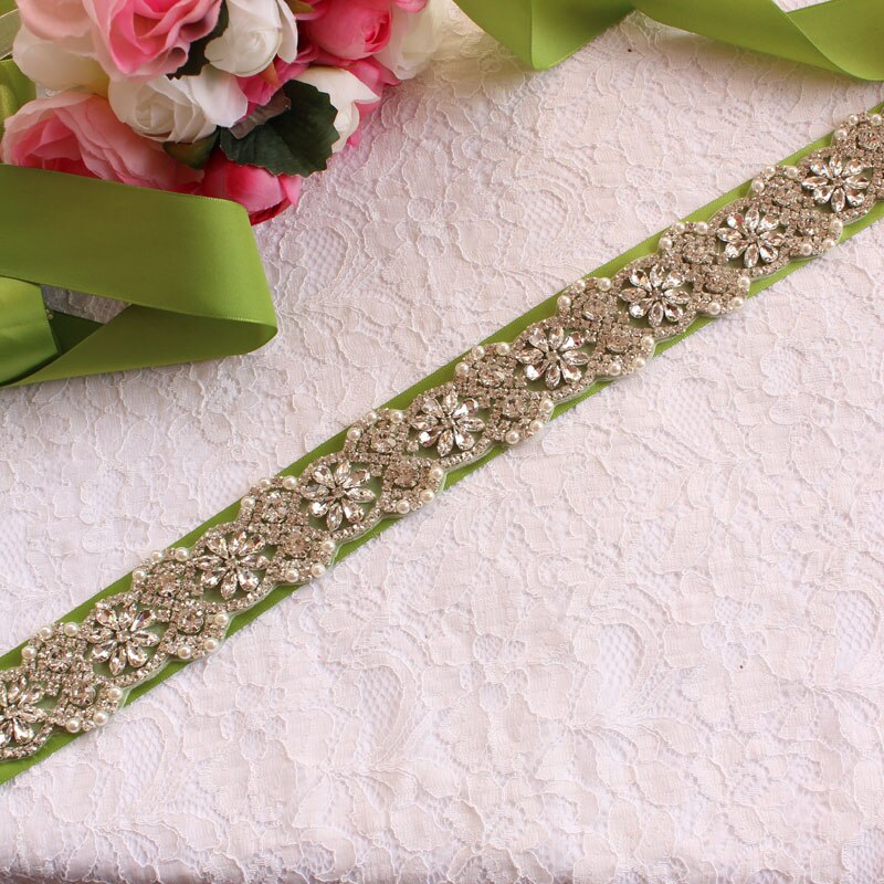 Bruids Riem Vrouwen Riem Trouwjurk Riem Strass Bruidsmeisje Riem Bruiloft Accessoires: green