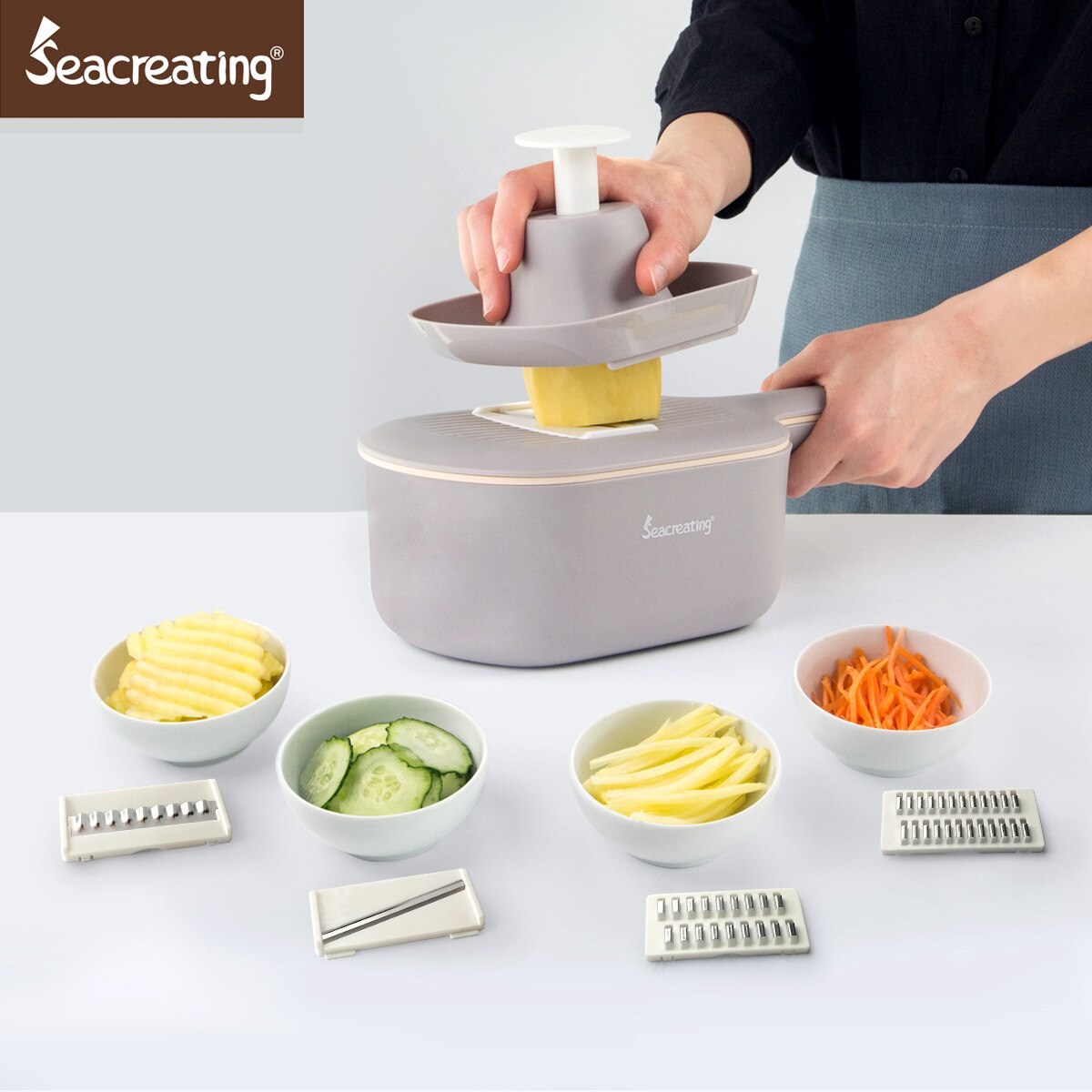 Seacreating 4 Blades Vegetable Chopper Dicer Mandoline Slicer Food Chopper Vegetable Spiralizer Vegetable Slicer Onion Chopper