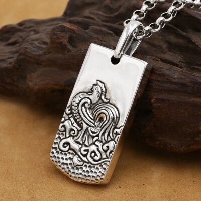 Handmade 100% 925 Sterling Silver the Chinese 12 Animal Pendant the Chinese Zodiac Pendant Good Luck Animal Amulet Pendant: Rooster