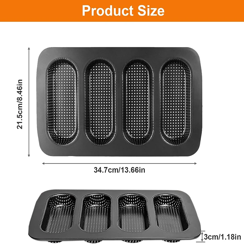 Anti-aanbak Geperforeerde 4-Cup Franse Broodvorm Koolstofstaal Baguette Pan Hotdog Broodje Pan Bakvormen Toast Cake Bakplaat Bakken Ook