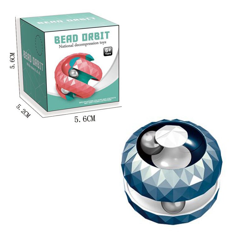 Stress Relief Cube Rotierenden Marmor Track Metall Perle Orbit Fingertip Unendlichkeit Spinner Entlasten Zappeln Flipper Puzzle Spielzeug für Kinder: 3 orbit blue white