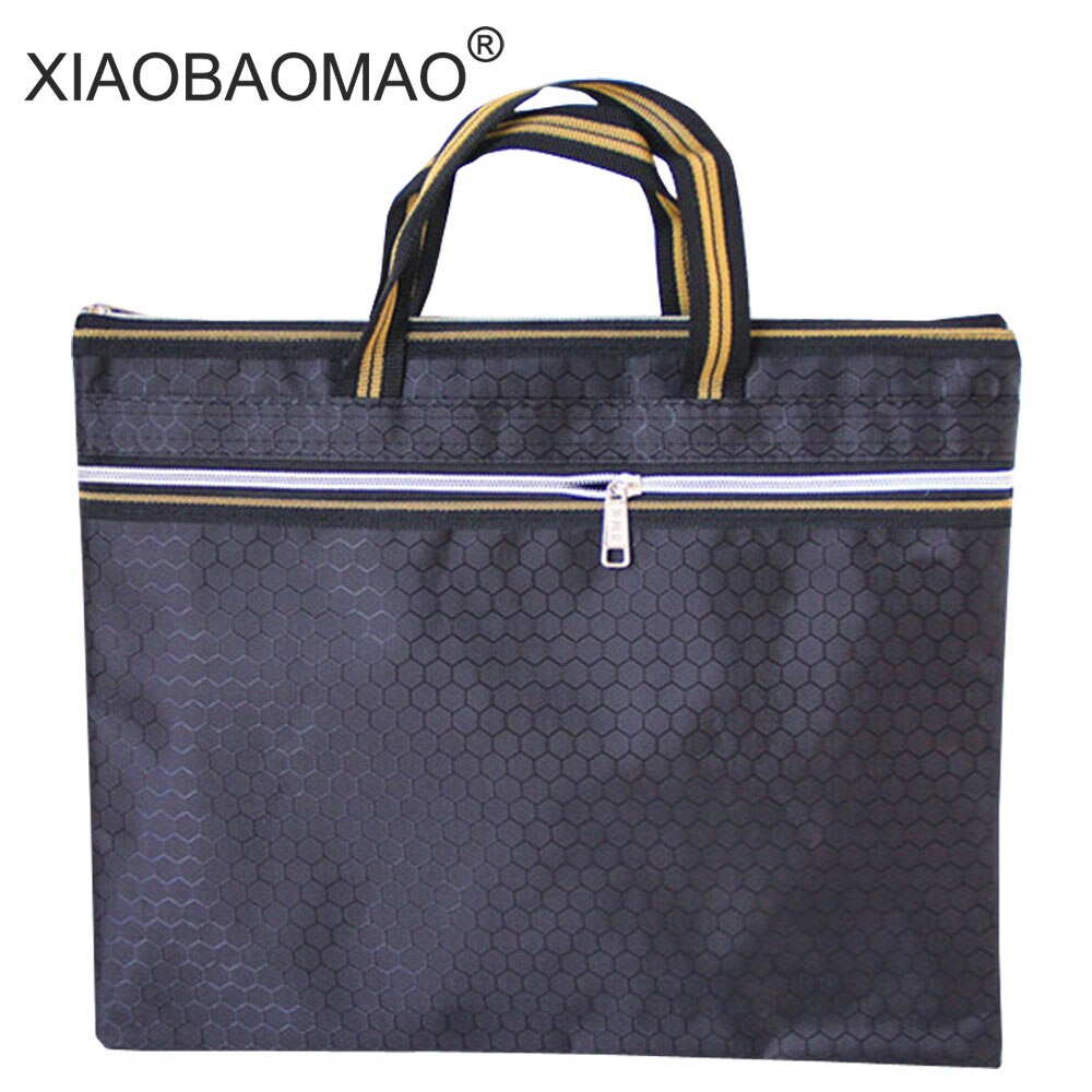 Large capacity file organizer A4 document bag zipper bag office school paper file folder: black