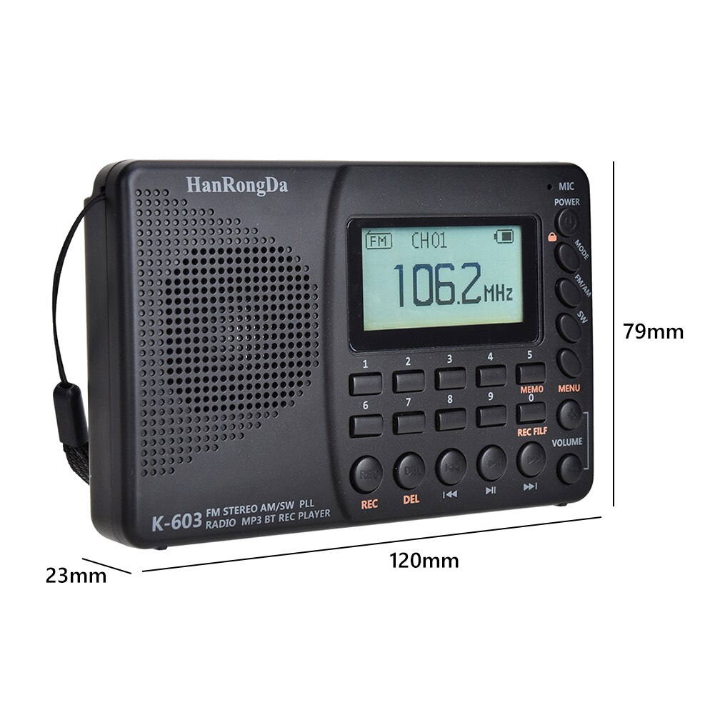 K603 FM/SW/AM Multi Band Digital Radio Stereo MP3 Player Speaker Portable LCD Display Bluetooth Pocket Recorder Radiogram