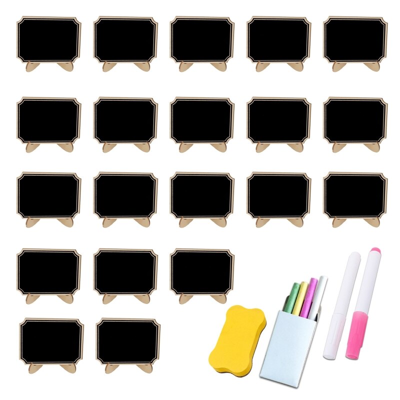 20 Pack Wooden White Framed Chalkboard Labels with Easel Stand Mini Chalkboard XX9A: 3