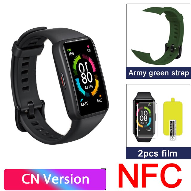 Honor Band 6 Smartwatch 1.47 "Amoled Display 14 Dagen Batterij Bloed Zuurstof Hartslagmeter Smart Horloge Bluetooth Slaap: NFC add Army green