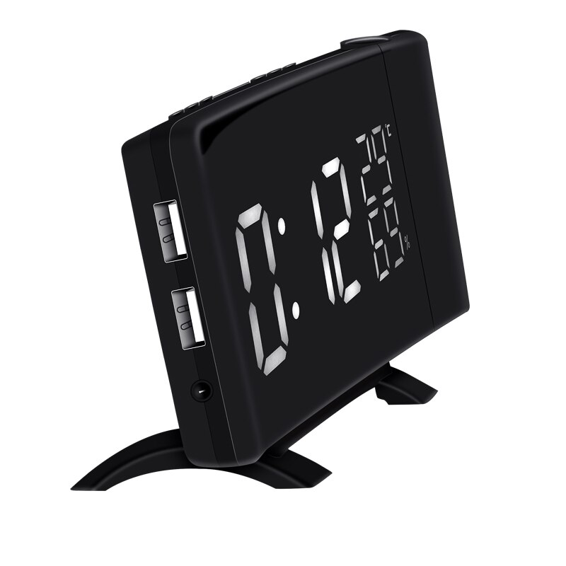 Rotating projection digital LED clock Temperature/hygrometer clock FM radio electronic clock desktop Curved screen alarm clock