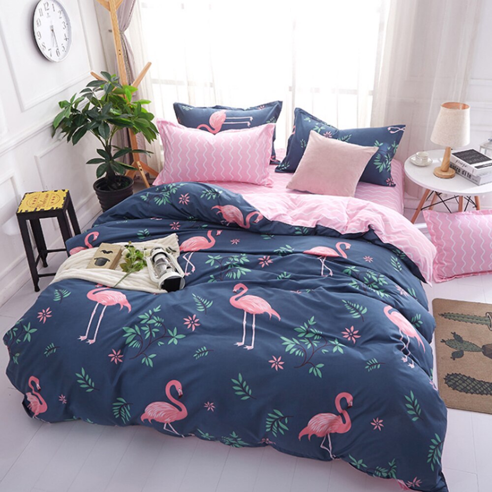Modern Style 4pcs Flamingo Duvet Quilt Cover Pillowcases Bedding Set Single Double King Super: Flamingo / 150x200cm