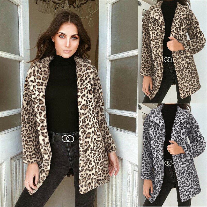 HIRIGIN-Chaqueta de Invierno para mujer, chaqueta de pelo de imitación, abrigo polar cálido, ropa informal con impresión de animales, cárdigan de leopardo,