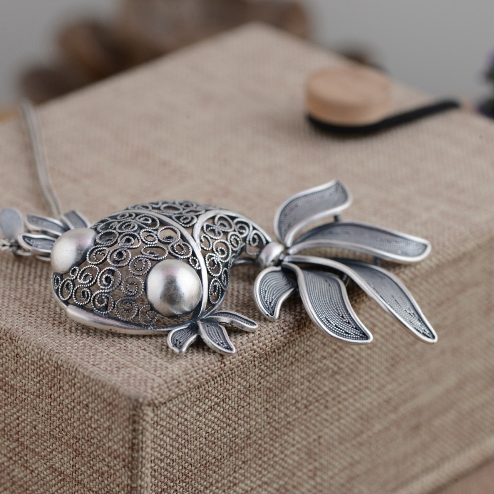 BALMORA 990 Pure Silver Goldfish Hollow Pendants Vintage Thai Silver Jewelry Women Animal Accessories Without a Chain Xmas