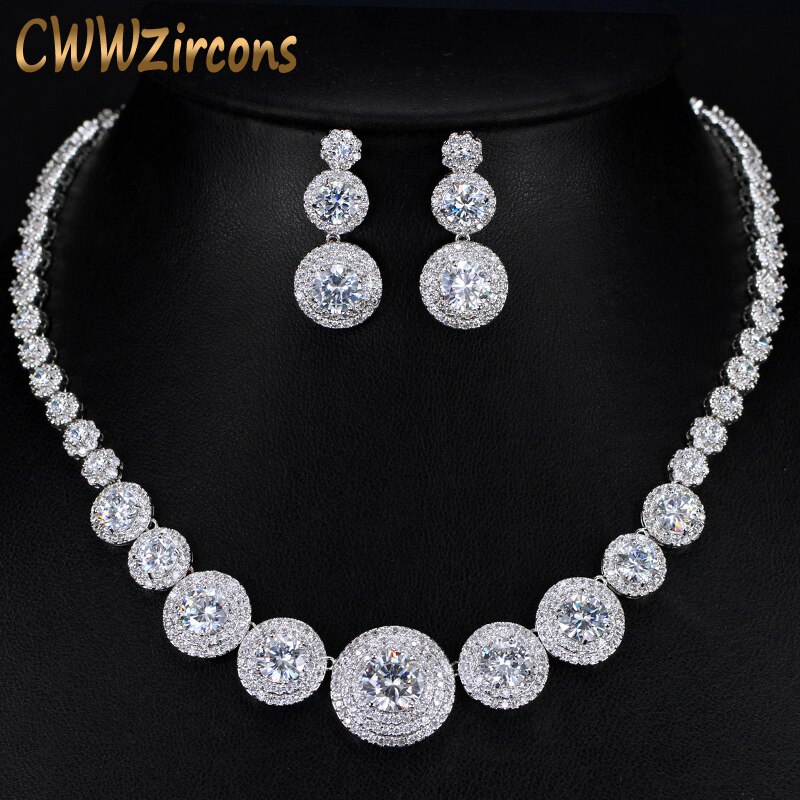 CWWZircons hermosa Micro incrustación completa Pequeña Piedra CZ alrededor en Zirconia cúbica redonda mujeres boda conjuntos de joyas para novias T239