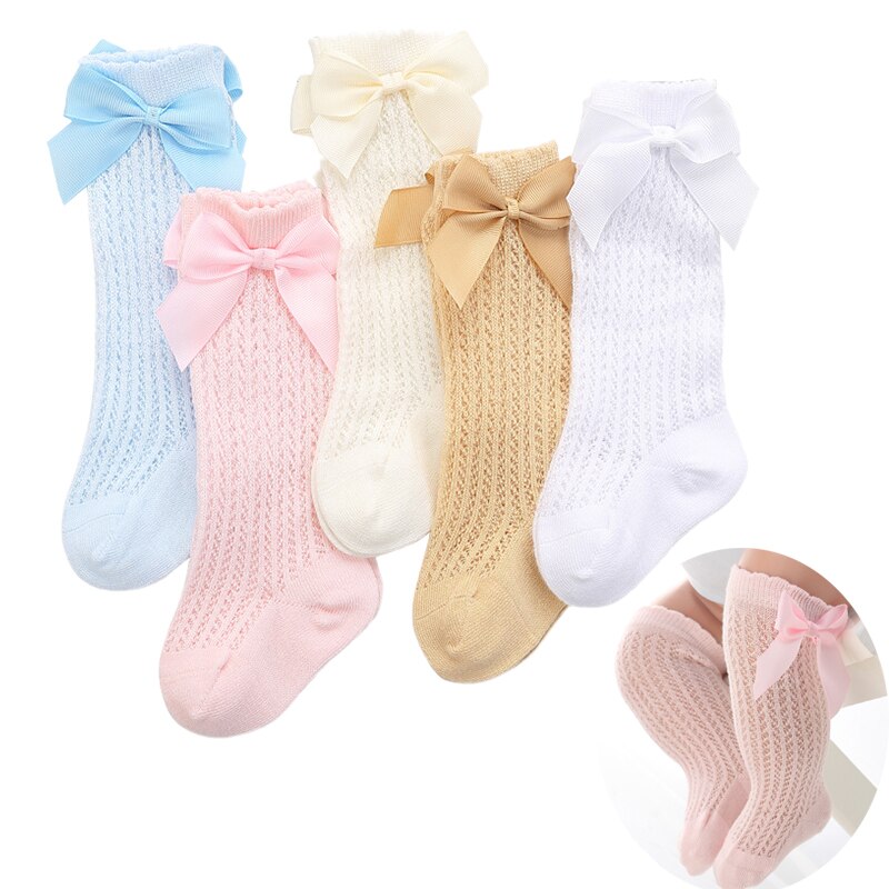 0-4Y Spanish Style Baby Girls Socks Bows Knee High Children Socks Toddlers Tube Long Sock Hollow Out Princess High Fishnet Socks