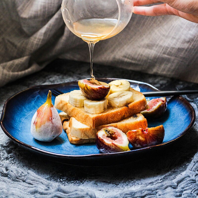 KINGLANG-vajilla de cerámica de porcelana azul profunda, platos irregulares de pescado, vajilla de cocina, 1 ud.