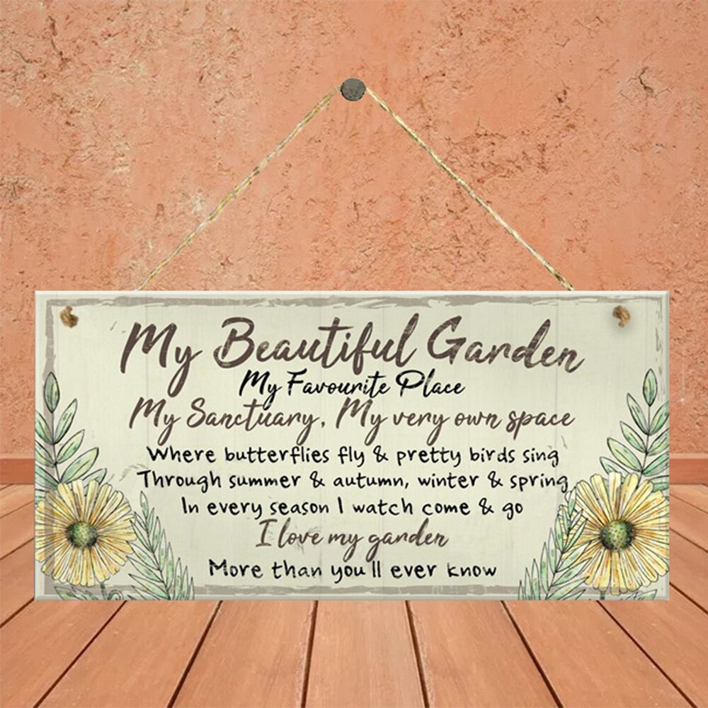My Beautiful Garden Hanging Plaque Rectangular Wooden House Sign Garden Shed Wall Hanging Home Decor Sign 10*20cm