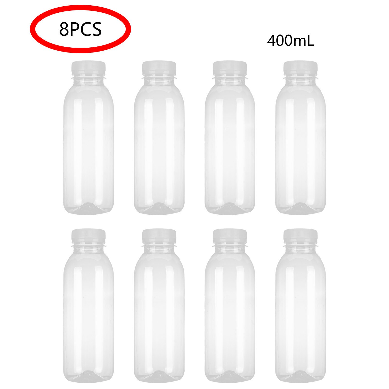 300/350/400ml Transparent Transparent Water Bottle Plastic Empty Soft Drink Containers Beverage Bottles with Lids: 8 Pcs 400ml