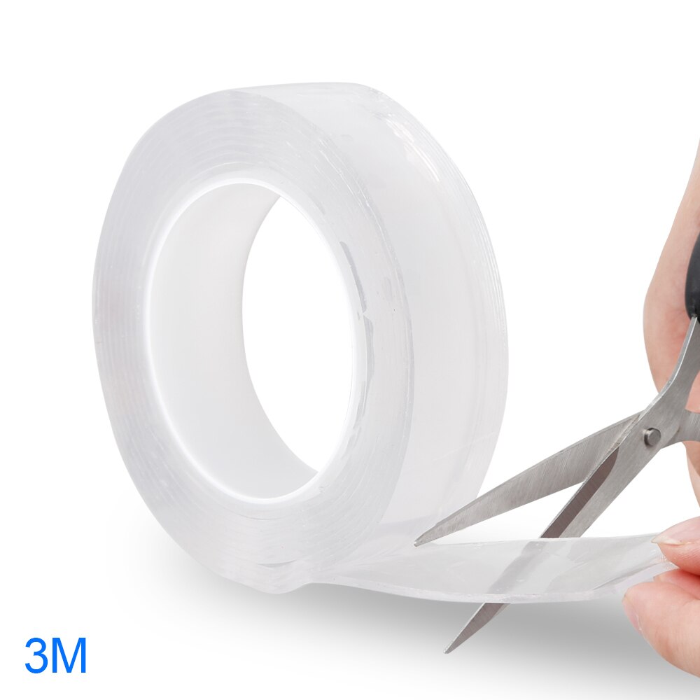 1/2/3/5m Reusable Double-Sided Adhesive Nano Transparent Tape Removable Sticker Washable Adhesive Loop Disks Tie Glue Gadget: 3m
