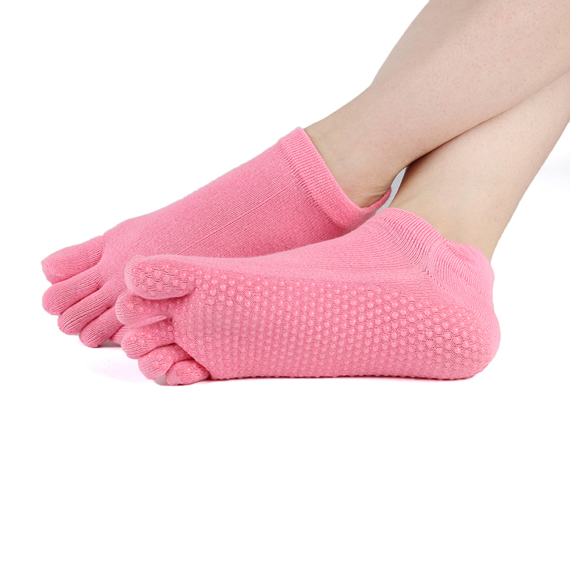 Damen- und herren-yogasocken aus baumwolle, rutschfest, fünf zehen, fitness- und sportsocken, pilates-socken mit knöchelhalt, strapazierfähig, warm.: Hellrosa