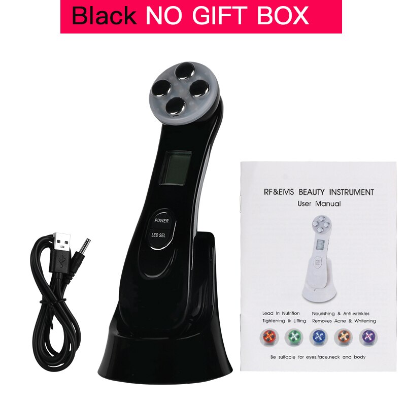 LED Photon Face Skin EMS Mesotherapy Electroporation RF Radio Frequency Facial Skin Care Device Face Lift Tighten Beauty Machine: Black  No Box