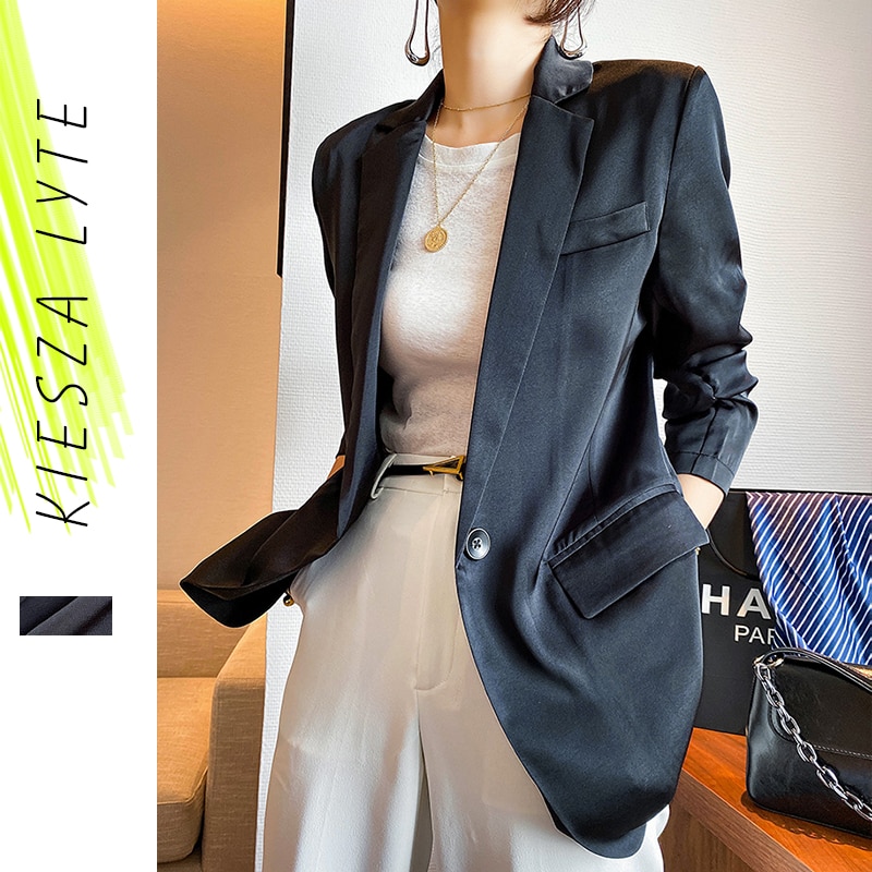 blazer da donna in raso nero signora ufficio opera femmina decente 2020 estate femme magro completo da uomo giacche