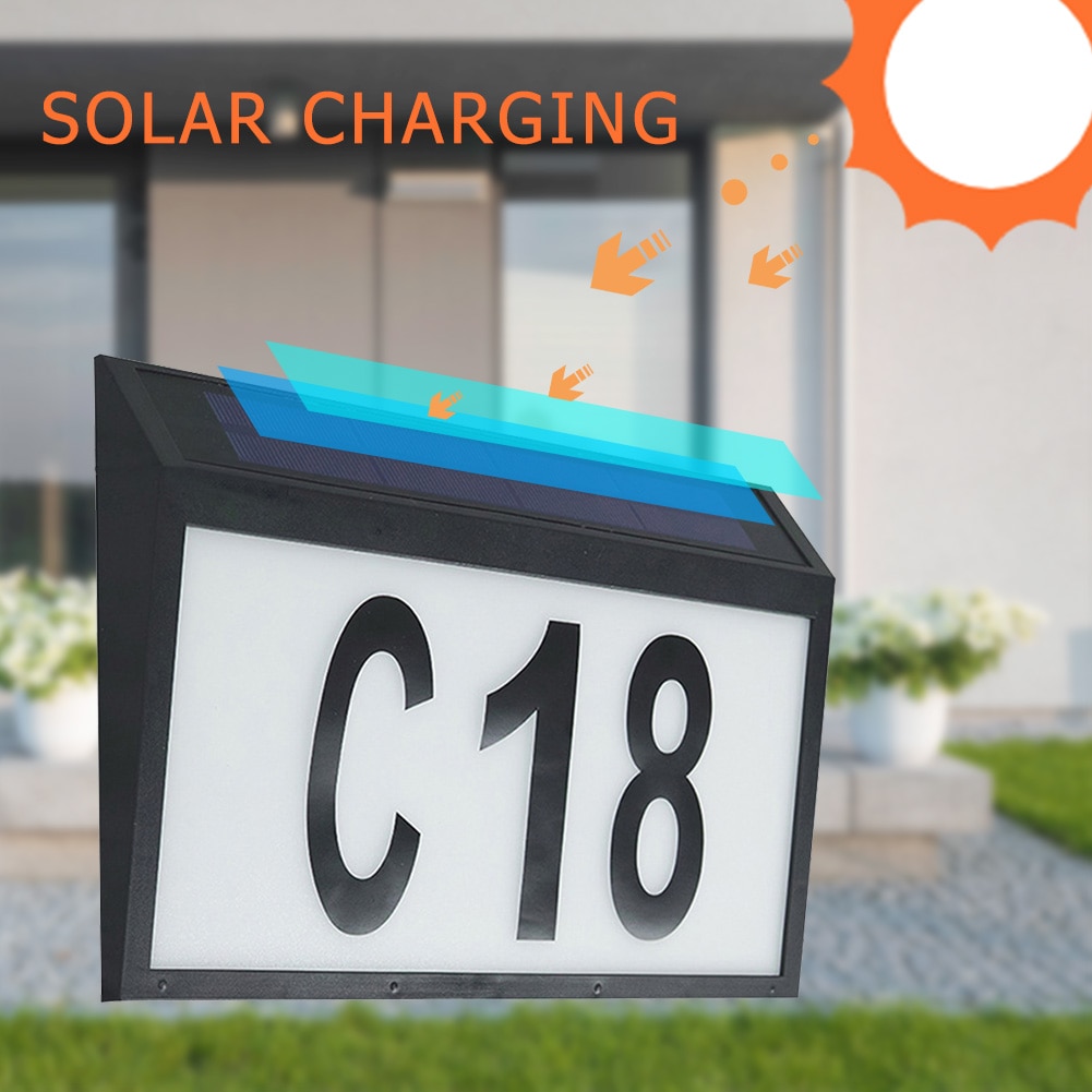 House Numbers Solar Powered Light Address Sign LED Solar Lamp Outdoor Waterproof Plaque Lighting for Home Yard Street