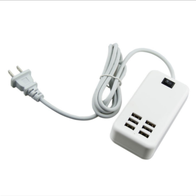 Usb-ladegerät-hub mit 6 anschlüssen 5v desktop-usb-wandladestation, reise-ladestation mit us-/eu-stecker, netzteil für iphones, 6- port-usb-ladegerät