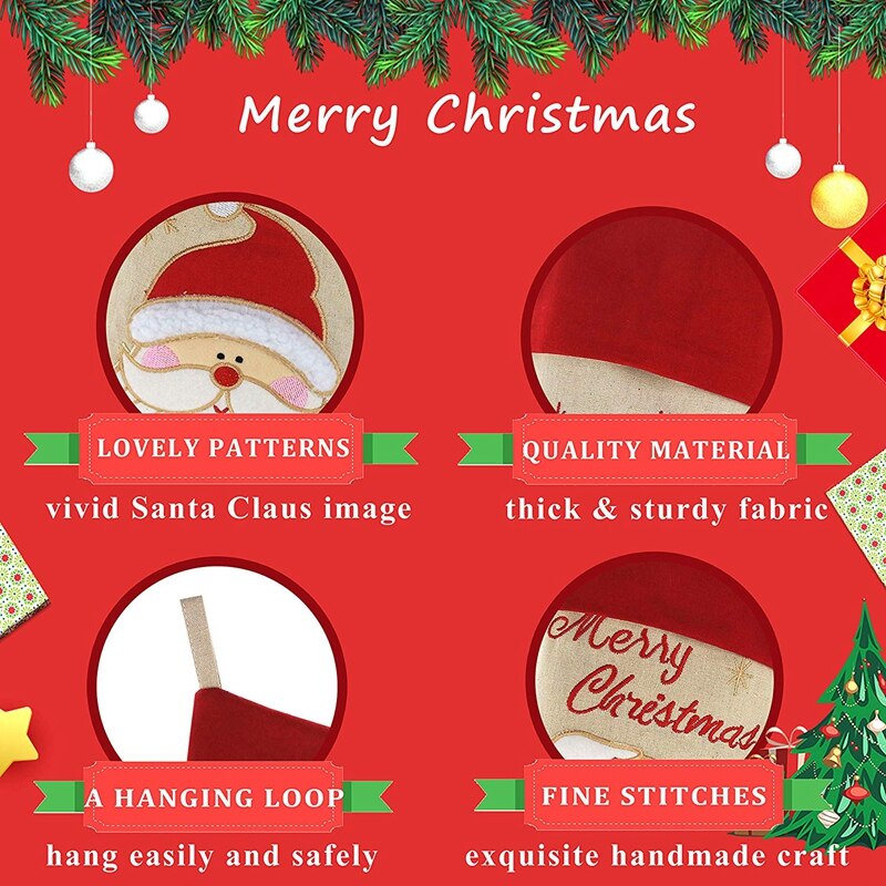 Dejlige julestrømper sæt  of 3 santa, snemand, rensdyr, xmas karakter 3d plys linned hængende tag strik kant
