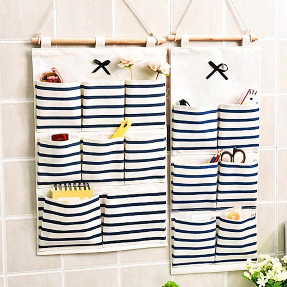 6/8 Pockets Cotton Linen Fabric Wall Door Hanging Bag Organizer Storage Pouch