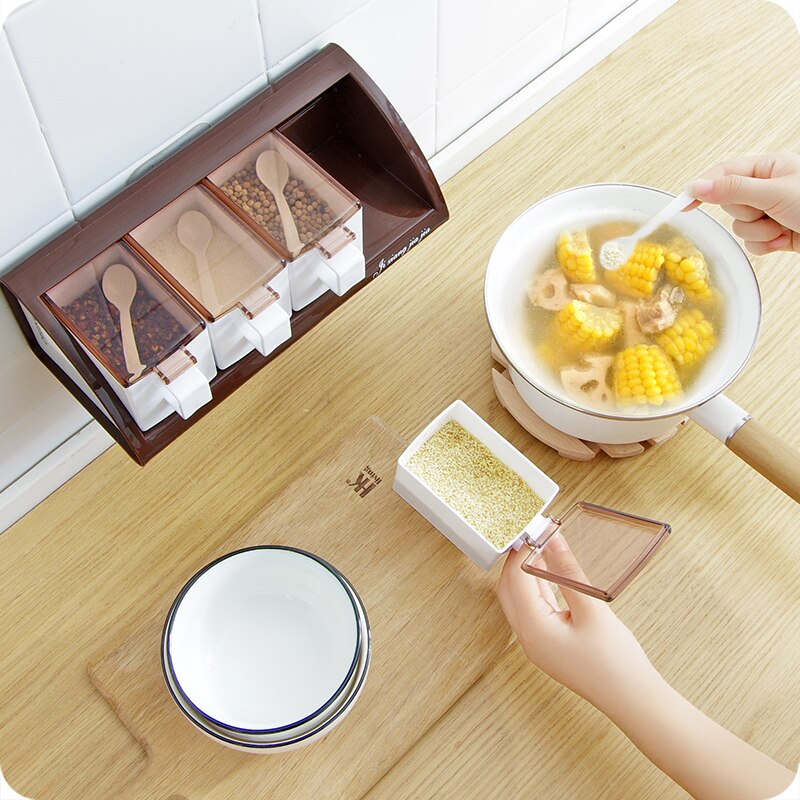Spice Jar Seasoning Box 3/4Pcs Set Kitchen Spice Storage Bottle Jars Transparent PP Salt Pepper Cumin Powder Box Tool