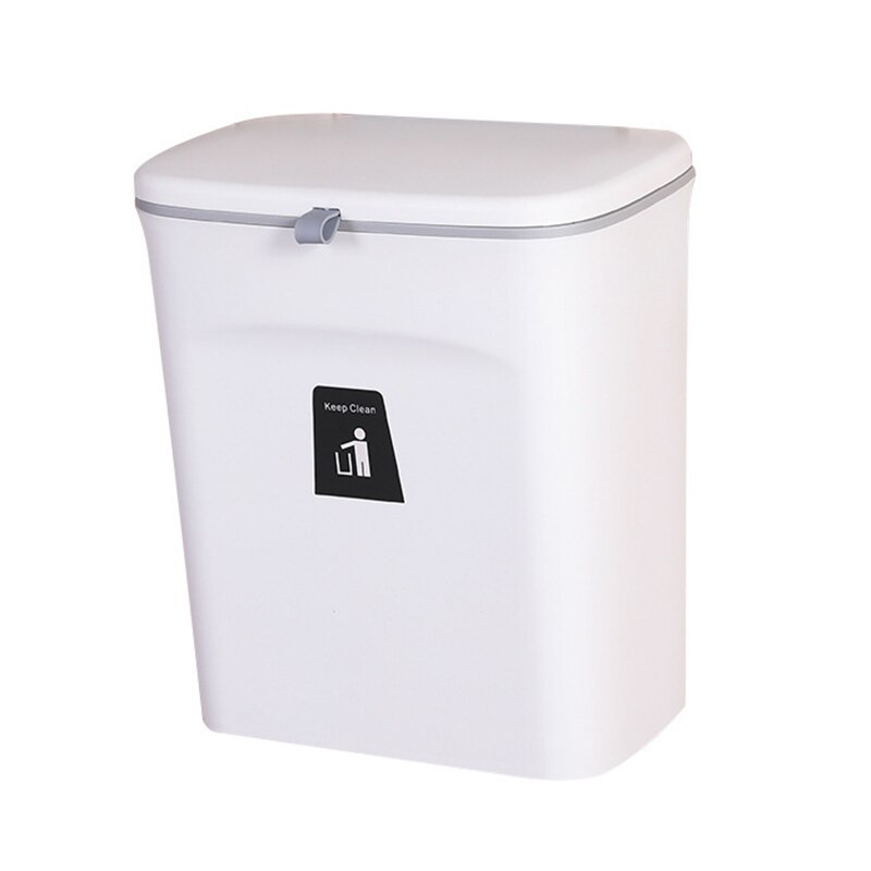 Hanging Trash Can for Kitchen Cabinet Door with Lid Wall Mounted Counter Waste Bin Plastic JDH88: White