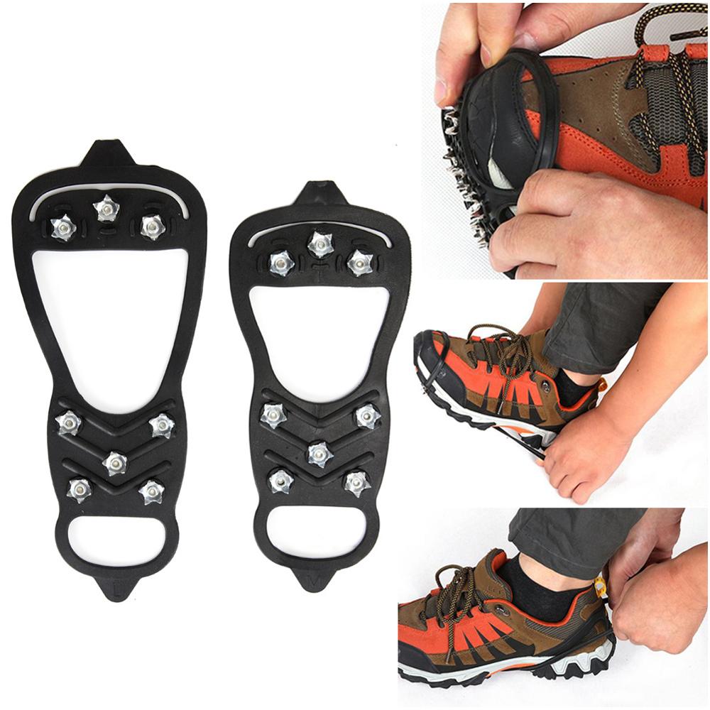 Winter Outdoor Anti-Skid Ice Climbing Shoe Spikes Ice Grips Cleats Over Snow Shoes Covers Crampon Stretch Tight Rubber Band