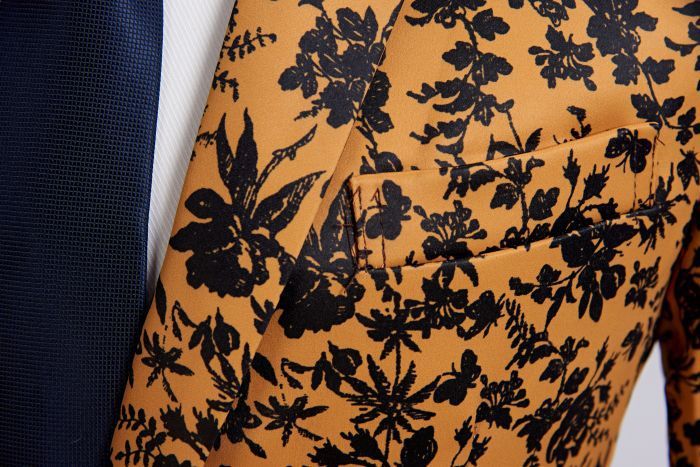 Pyjtrl men plus size casual kavaj orange svarta blommor mönster kostym jacka slim fit bröllop brudgum disfraz hombre scenkläder