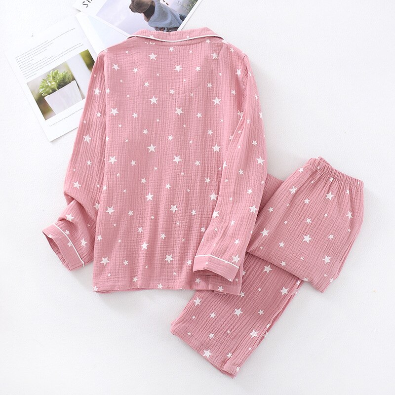 Starry Sky Couples Pajamas Set Women Man Pijama Cotton Crepe Pajamas Lovers Sleepwear Night Suits Nightwear Female Male Homewear